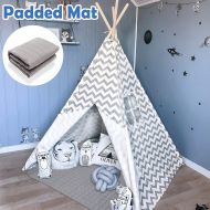[아마존베스트]Tiny Land Teepee Tent for Kids Play Tent for Boy Girl Indoor & Outdoor, 5 Gray Chevron Heavy Cotton Canvas Teepee
