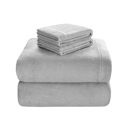  True North by Sleep Philosophy Soloft Plush Grey Sheet Set, Casual Bed Sheets Twin, Bed Sheets Set 4-Piece Include Flat Sheet, Fitted Sheet & 2 Pillowcases