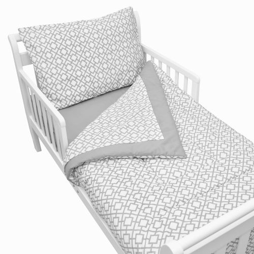  American Baby Company 100% Cotton Percale 4-Piece Toddler Bedding Set, Gray Lattice,...