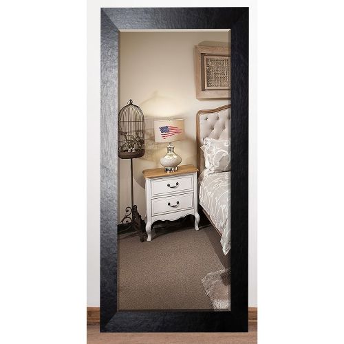  Rayne Mirrors US Made Black Wide Leather Beveled Full Body Mirror Exterior: 31 X 66