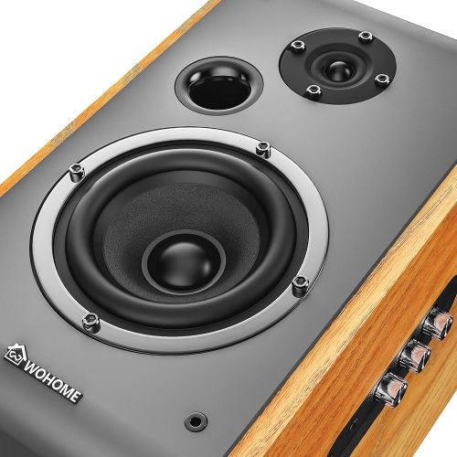  Wohome Bookshelf Speakers 60W Powered Bluetooth Active Home Theater Speaker (Pair, Wooden Enclosure, Wood Color, 4 Inch Driver, Model BT-106)