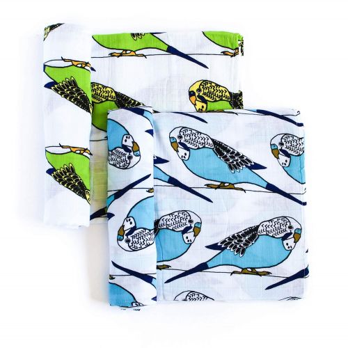  Oliver + Kit Muslin Swaddle Duo Birds, Blue/Green, 47 X 47 inches