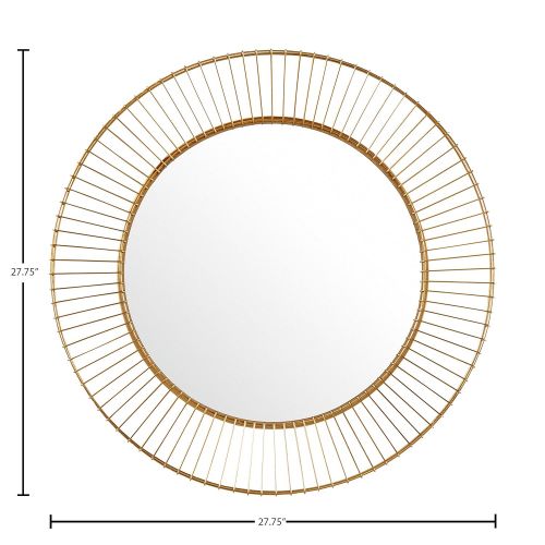  Rivet Modern Round Iron Circle Metal Hanging Wall Mirror, 27.75 Diameter, Gold Finish