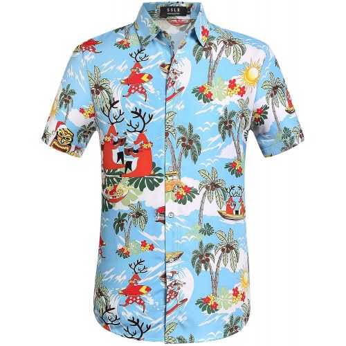  SSLR Mens Santa Claus Party Tropical Ugly Hawaiian Christmas Shirts
