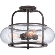 Bulb Quoizel TRG1716OZ Trilogy Glass Lantern Semi Flush Mount Ceiling Lighting, 3-Light, 300 Watts, Old Bronze (12H x 16W)