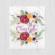 Generic Personalized Baby Blanket for Girls - Baby Name - Security Swaddle - Flowers (50 x 60 - Minky)