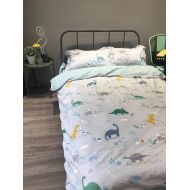 LELVA Dinosaur Printing Duvet Cover Set for Boys Bedding Set King Size Teens Fitted Sheet 4 Piece
