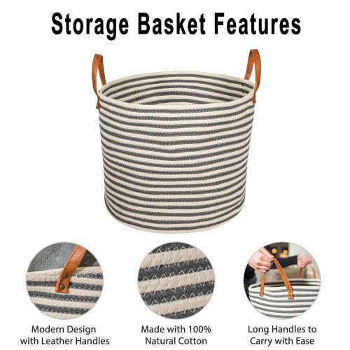  MI Risingstar Large Cotton Rope Storage Basket with Handle - 14.5H x 17D Woven Hamper - Tall Storage Bin for Baby Nursery, Living Room or Laundry - Organizer for Toys, Blankets, Towels and More