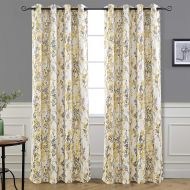 DriftAway Leah Abstract Floral Blossom Ink Painting Room DarkeningThermal Insulated Grommet Unlined Window Curtains, Set of Two Panels, Each Size 52x84 (YellowSilverGray)