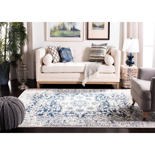 Safavieh Madison Collection MAD603D Cream and Navy Distressed Medallion Area Rug (8 x 10)