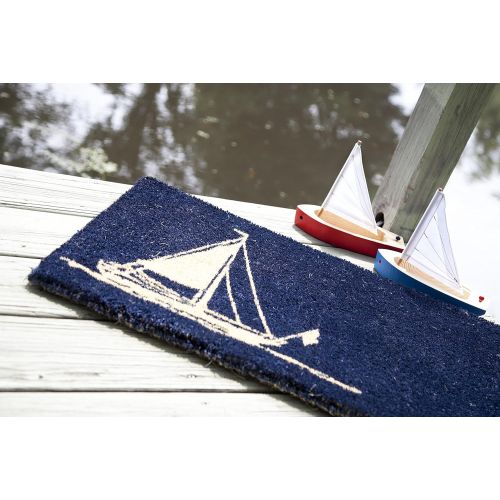  Entryways Sailboat Handmade, Hand-Stenciled, All-Natural Coconut Fiber Coir Doormat, 18 X 30 X .75