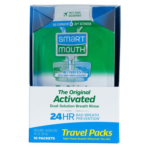  SmartMouth Mouthwash Travel Packets for 24 Hours of Fresh Breath Guaranteed, 12 Boxes, 10 packs each