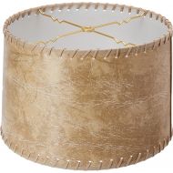 Royal Designs, Inc Royal Designs Shallow Drum Lamp Shade, Brown Faux Leather with Lace, 13 x 14 x 9