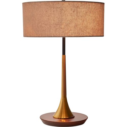  Rivet Modern Floor Lamp with Shelf, 60H, With Bulb, Brass with Linen Shade