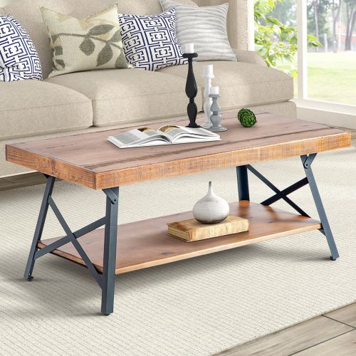  Harper & Bright Designs Harper&Bright Designs WF036984DAA 43 Lindor Collection Wood Coffee Table with Metal Legs,Living Room Set/Rustic Brown, 43.3”L x 21.65”W x 18.34”H,