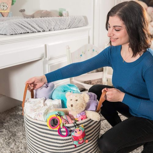  MI Risingstar Large Cotton Rope Storage Basket with Handle - 14.5H x 17D Woven Hamper - Tall Storage Bin for Baby Nursery, Living Room or Laundry - Organizer for Toys, Blankets, Towels and More