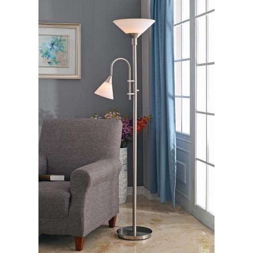  Kenroy Home Brady Torchiere with Reading Arm, Brushed Steel Finish