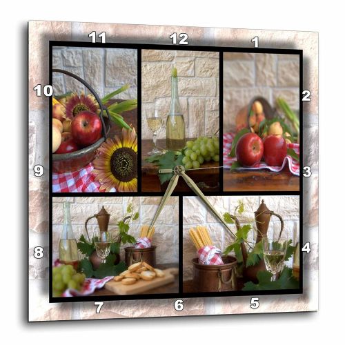  3dRose dpp_28849_2 Wine and Fruit Collage Wall Clock, 13 by 13-Inch