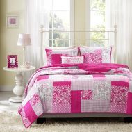 AmazonBasics Mi-Zone Abbey Twin/Twin XL Girls Quilt Bedding Set - Hot Pink, Pieced Floral, Polka Dot, Paisley  3 Piece Teen Girl Bedding Quilt Coverlets  Ultra Soft Microfiber Bed Quilts Quil