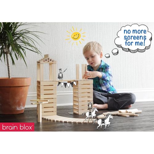  Brain Blox Wooden Building Blocks for Kids - Building Planks Set, STEM Toy for Boys and Girls (200 Pieces)