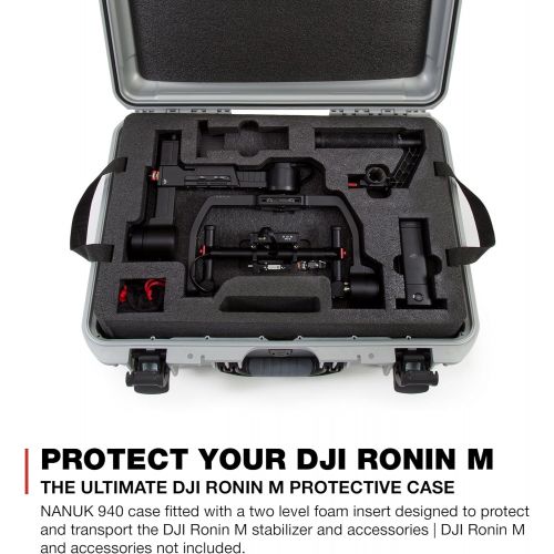  Nanuk 940 Ronin M Waterproof Hard Case with Custom Foam Insert for DJI Ronin M Gimbal Stabilizer System - Silver