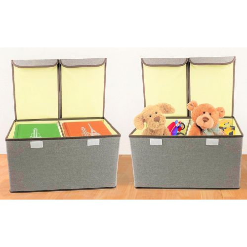  Prorighty [3-Pack, Double Grid Large] Durable Storage Bins, Containers, Boxes, Tote, Baskets| Collapsible Storage Cubes For Nursery Household Organization | Declutter Shelf Closet | Dual Han