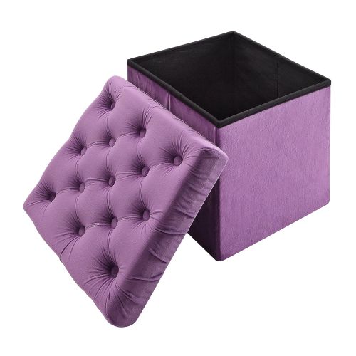  Christies Home Living Foldable Storage Ottoman Cube Foot Rest, Purple (2 Pack)