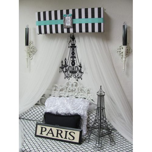  So Zoey Boutique Bed Canopy Crown Valance TIFFANY Blue Princess French Paris Stripe Pink Black White Upholstered SALE