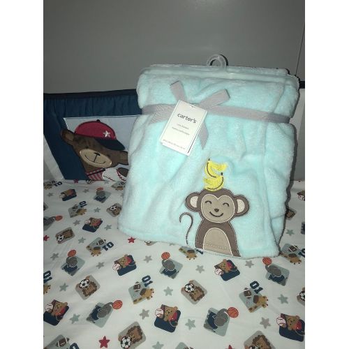  Carters Plush Aqua Monkey baby blanket