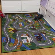 [아마존베스트]Ottomanson Jenny Collection Grey Base with Multi Colors Kids Childrens Educational Road Traffic System Design(Non-Slip) Area Rug, 50 X 66, Multicolor