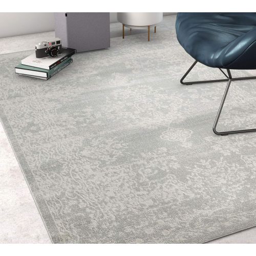  Well Woven Firenze Cannes Modern Vintage Ethnic Medallion Distressed Grey Area Rug 53 x 73