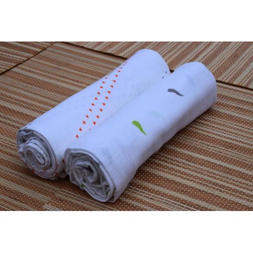  SALE ! Organic Baby Muslin Swaddle Blankets By GoKidz Pro - Huge Size (2 PACK), Baby Shower Gift, Premium Cotton Receiving Blanket (Fern & Triangle)