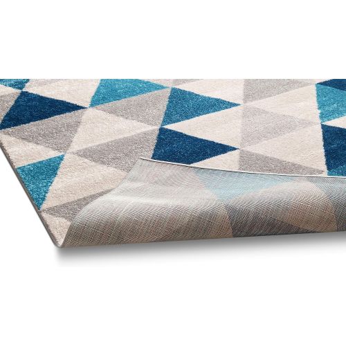  [아마존핫딜][아마존 핫딜] Well Woven Isometry Blue & Grey Modern Geometric Triangle Pattern 33 x 5 Area Rug Soft Shed Free Easy to Clean Stain Resistant