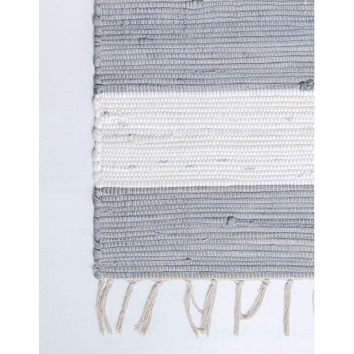  Unique Loom Chindi Rag Collection Hand Woven Striped Natural Fibers Gray Area Rug (4 0 x 6 0)