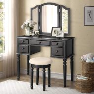 Merax Vanity Table Set with Mirror and Stool, 5 Drawers Makeup Dressing Table for Women/Girls (Black)