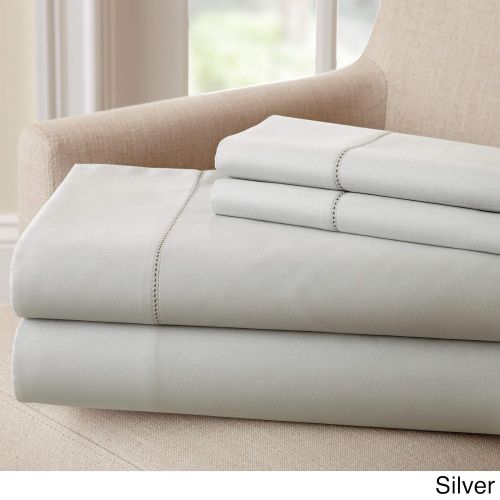  Amrapur Overseas | Ultra-Soft 1500 Thread Count 4-Piece Cotton Rich Solid Bed Sheet Set with Single Hem Stitch (Silver, King)