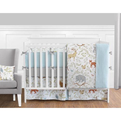  Sweet Jojo Designs Blue, Grey and White Woodland Animal Toile Collection Girl or Boy Crib Bumper