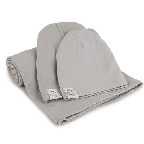  Elys & Co. Cotton Knit Jersey Swaddle Blanket and 2 Beanie Baby Hats Gift Set, Large Receiving Blanket (Grey)