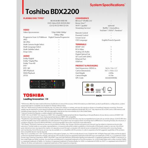 Toshiba BDX2200 Wifi-Ready Blu-ray Disc Player