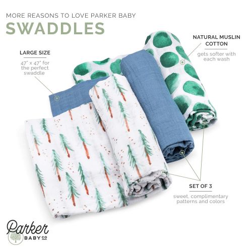  Parker Baby Co. Parker Baby Swaddle Blankets - 3 Pack of 100% Cotton Muslin Swaddle Blankets for Boys -Timber Set