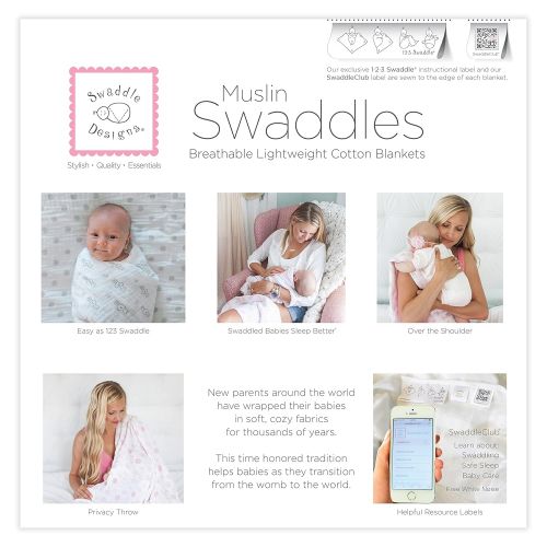  SwaddleDesigns Cotton Muslin Swaddle Blankets, Set of 4, Goodnight Starshine
