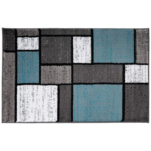  Rugshop Contemporary Modern Boxes Area Rug 2 x 3 Blue/Gray