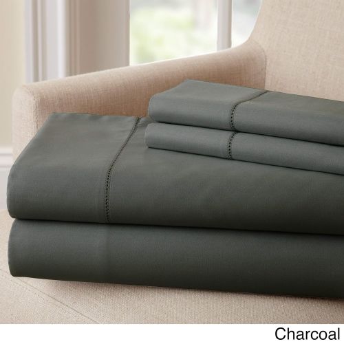  Amrapur Overseas | Ultra-Soft 1500 Thread Count 4-Piece Cotton Rich Solid Bed Sheet Set with Single Hem Stitch (Charcoal, Full)
