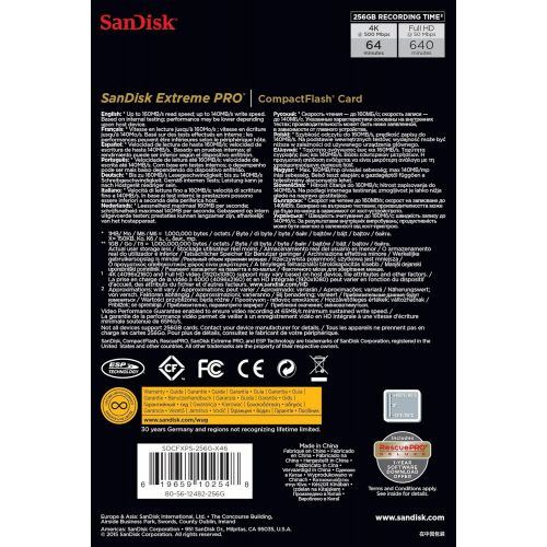 샌디스크 SanDisk Extreme PRO 256GB CompactFlash Memory Card UDMA 7 Speed Up To 160MBs- SDCFXPS-256G-X46