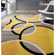 Rugshop Contemporary Abstract Circles Area Rug 5 3 x 7 3 Yellow