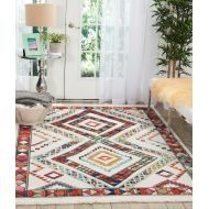 Nourison Tribal Decor Traditional Colorful White Area Rug 5 Feet 3 Inches by 7 Feet 6 Inches, 53X76