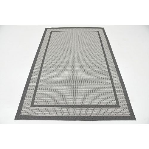  Unique Loom Outdoor Collection Solid Casual Border Indoor and Outdoor Transitional Gray Area Rug (4 x 6)