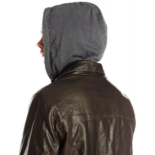 리바이스 Levi's Levis Mens Faux-Leather Two-Pocket Trucker Hoodie Jacket with Sherpa Lining