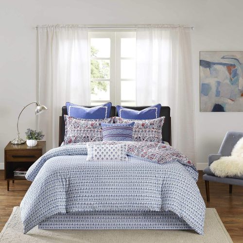  Echo Design Woodstock Comforter Set King Size - Blue Red, Floral  4 Piece Bed Sets  Cotton Teen Bedding for Girls Bedroom