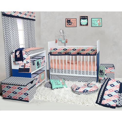  Bacati Aztec Emma Unisex 10 Piece Crib Bedding Set, CoralMintNavy